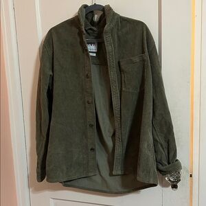 Zara Corduroy Button Down Green NWOT Medium